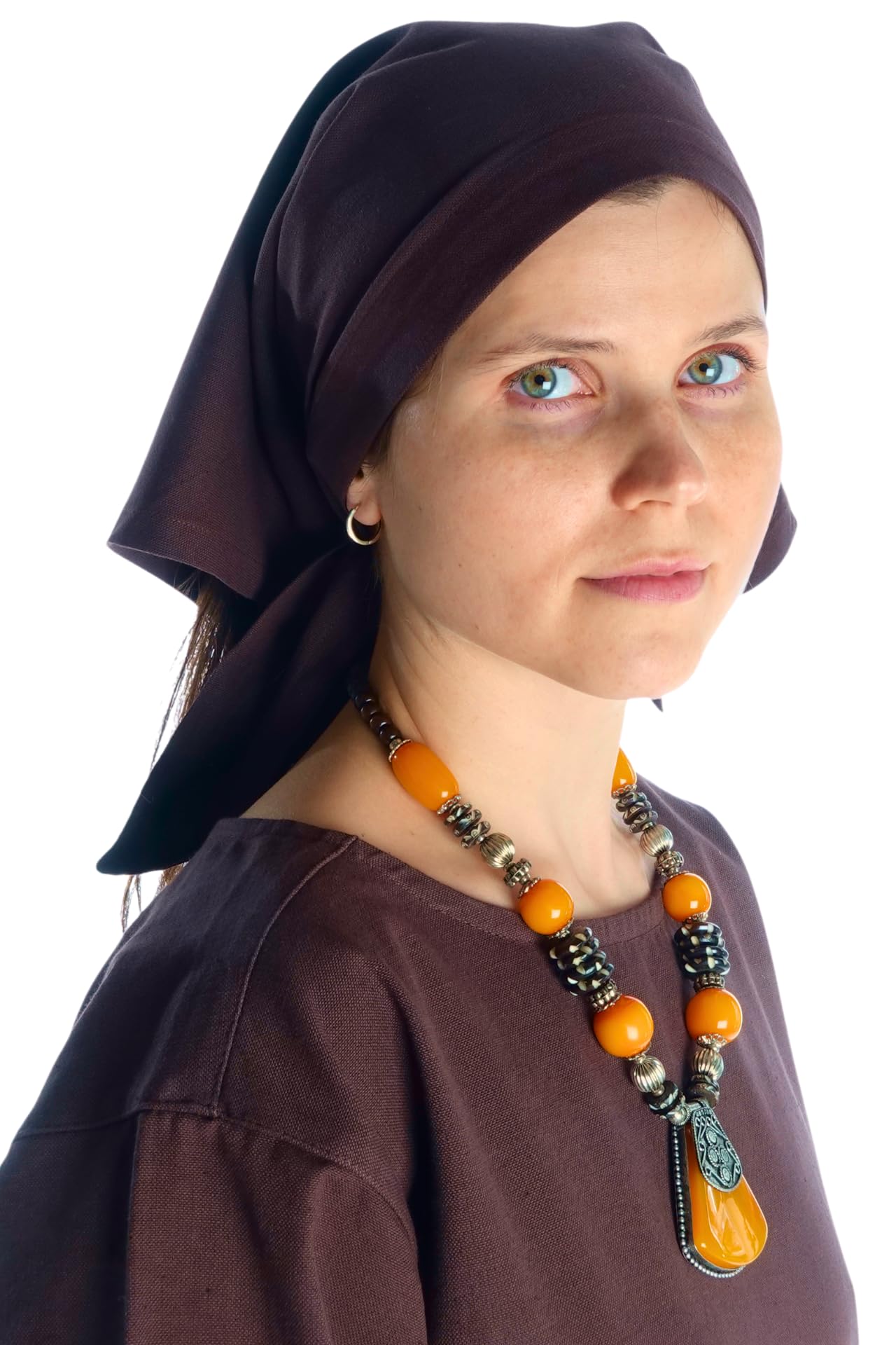 Hemad Women's Brown Laudamie Medieval Headscarf - Made Of Cotton - Larp Headwear - One Size