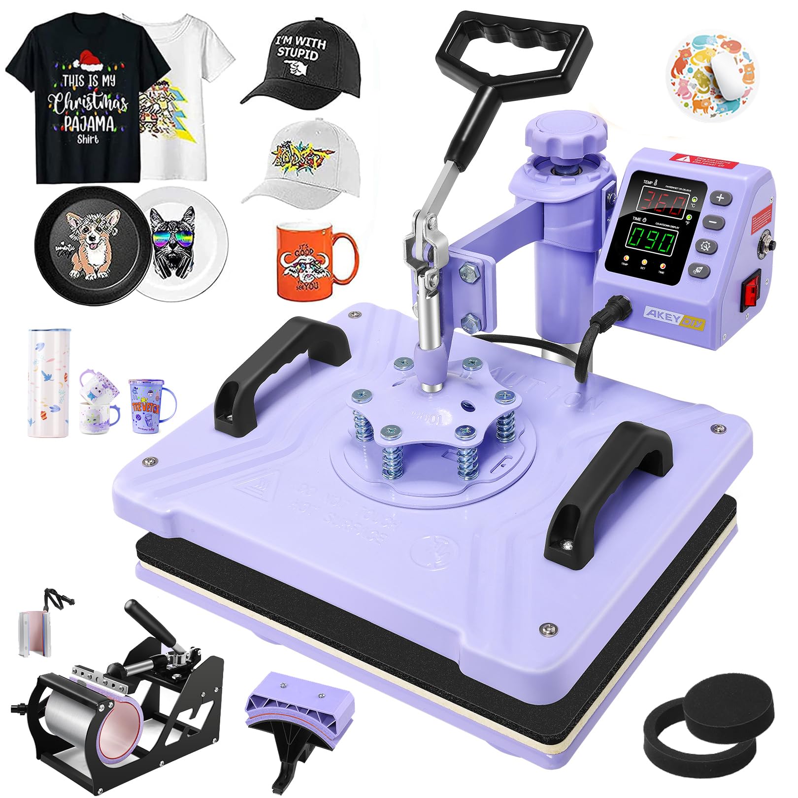 Photo 1 of AKEYDIY Professional 5 in 1 Heat Press Machine for t Shirts Digital Heat Press Combo 12" x 15" 360-degree Swing Aweay Shirt Press Machine Sublimation Heat Press for T Shirts Mug Hat Plate