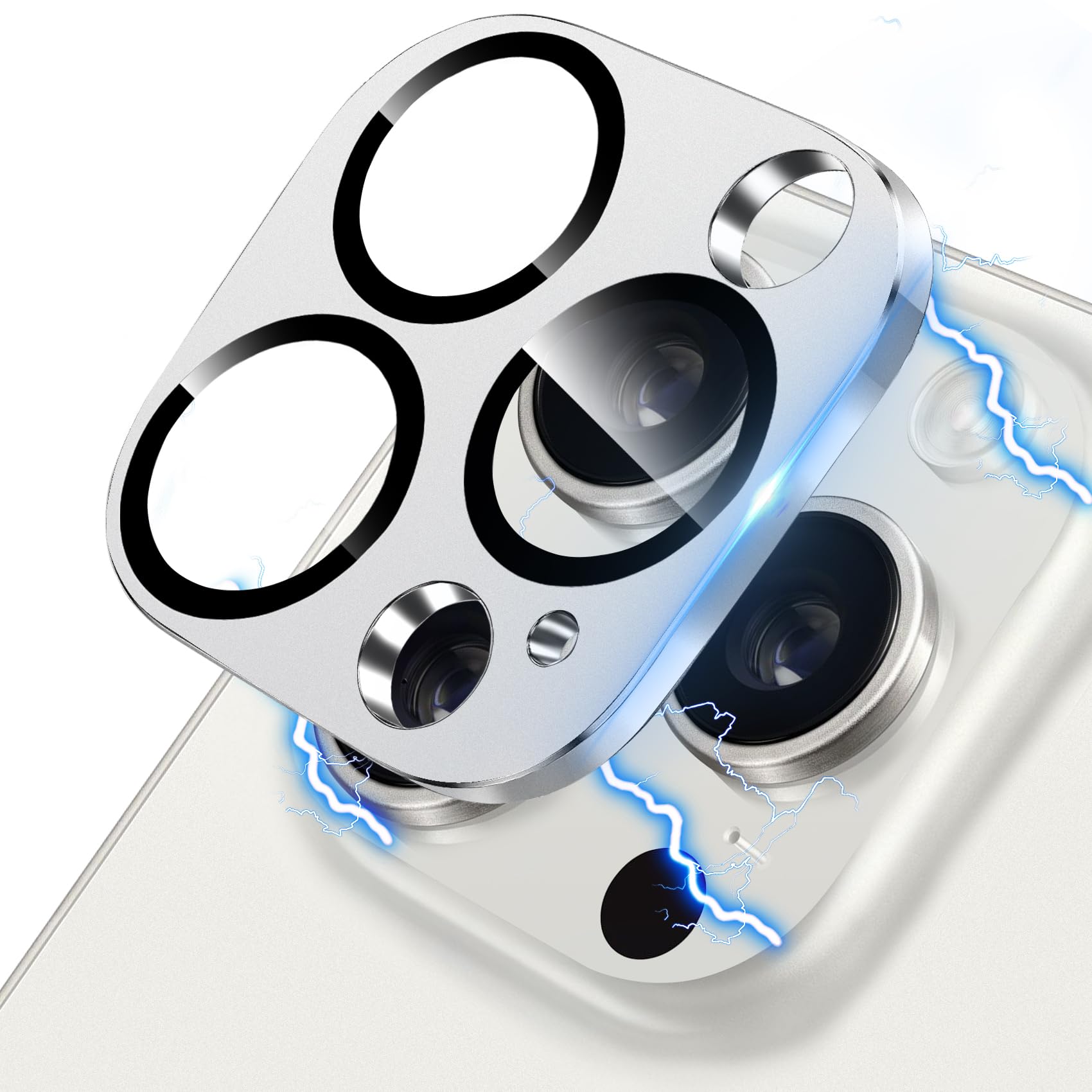 Hsefo Camera Lens Protector for iPhone 13 Pro/iPhone 13 Pro Max Metal Camera Cover Film, 9H Tempered Glass, Anti-Scratch, Case Friendly - Silver