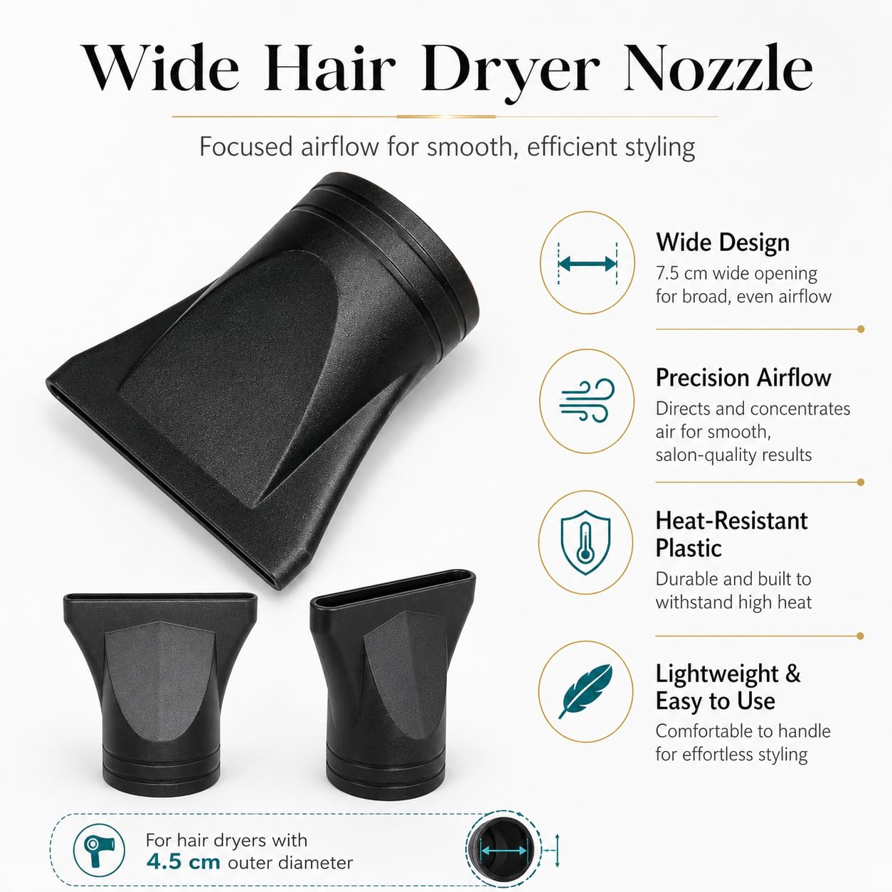 Professional Black Universal Plastic Hair Dryer, Wide Design Only for Outer Diameter 4.5cm, Convenient Blow Dryer Attachment