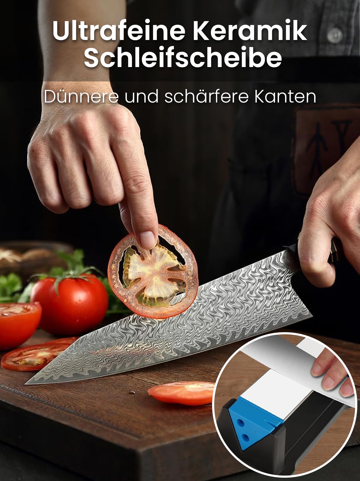 Diamant-Schärfstein, 3-Seiten-Körnung 400/1000/8000, Premium Diamant- & Keramik-Schleifstein mit Winkelführung, rutschfester Unterlage & Lederriemen