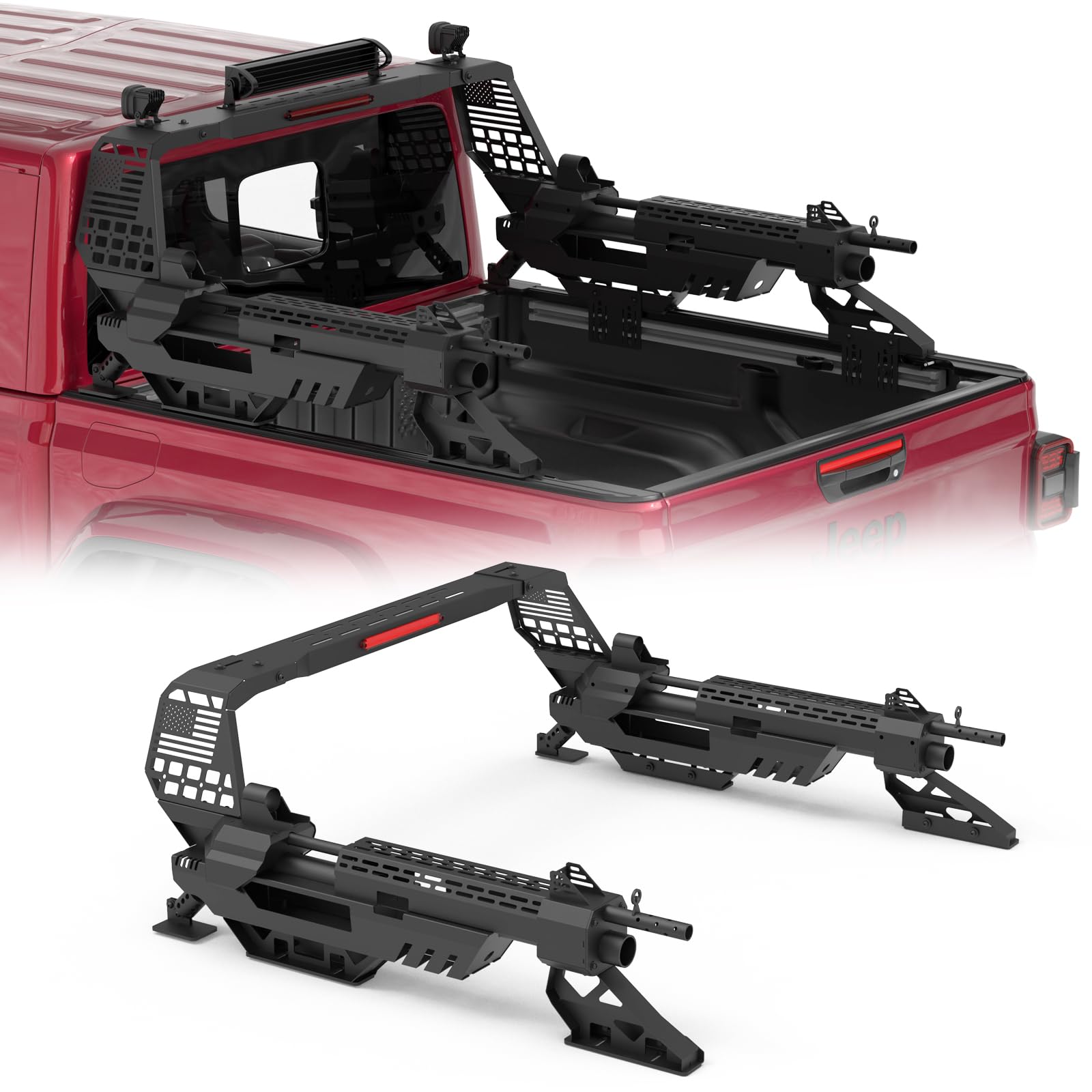 Machine Gun Roll Bar for 2019-2026 Jeep Gladiator Pickup Truck, No Drilling Needed Military Gun Bar Chase Rack | Compatible with Retract Bed Cover T-Slots