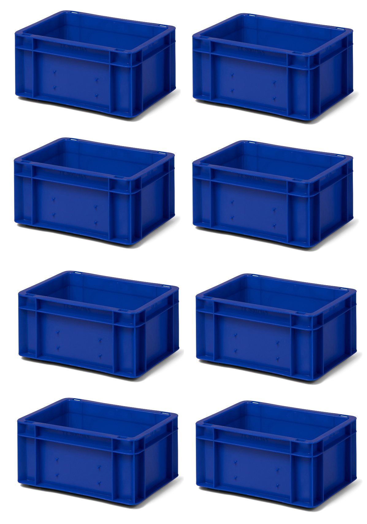 1a-TopStore 8 Stk. Transport-Stapelkasten TK314-0, blau, 300x200x145 mm (LxBxH), aus PP, Volumen: 5.5 Liter, Traglast: 25 kg, lebensmittelecht, made in Germany, Industriequalität