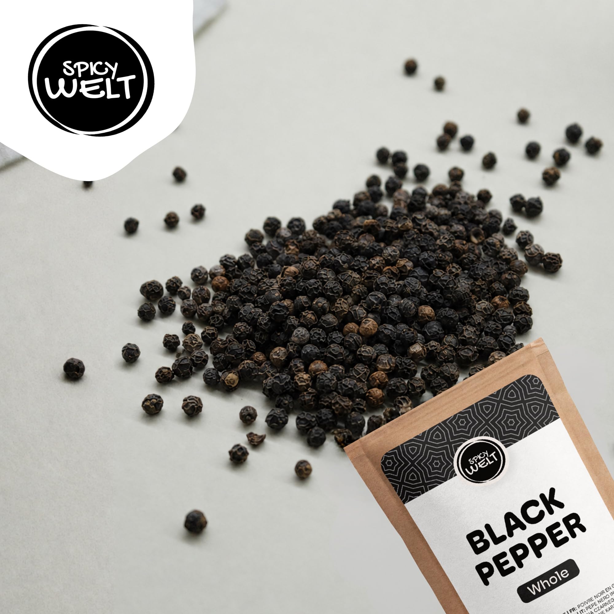 Spicy Welt Poivre Noir Entier (1kg) – Grains de Poivre Noir pour Moulin | Idéal Viande, Sauce, Marinade & Bouillon | Arôme Puissant | 100% Naturel, Sans Additifs