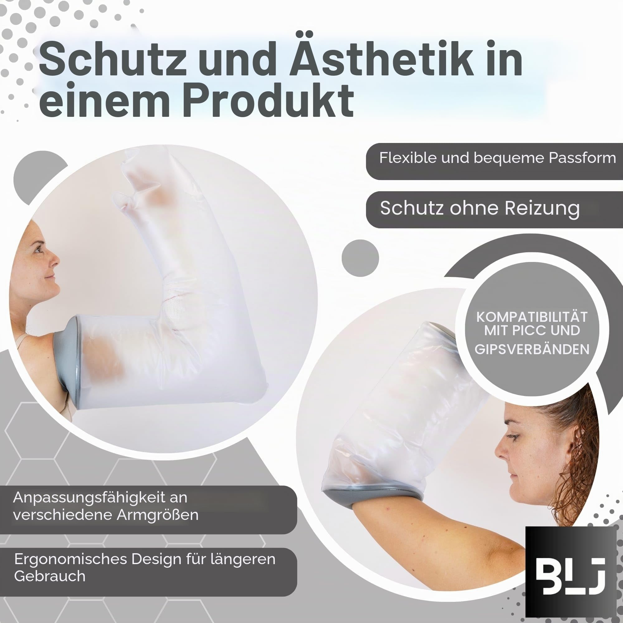 BLJ® Gipsschutz für Erwachsene, langer Arm, wasserdicht, aus Silikon, flexibel und wiederverwendbar für den täglichen Gebrauch, luftdichte Aufbewahrungstasche mit Reißverschluss.