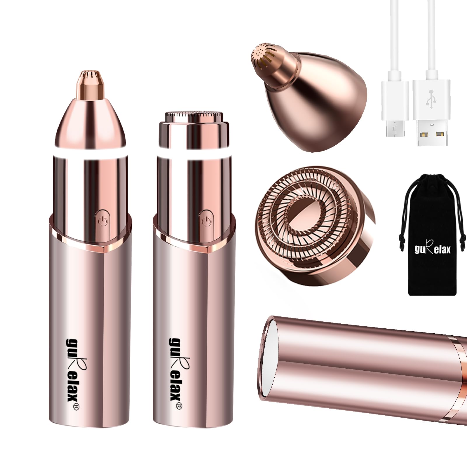 Gurelax gesichtshaarentferner, elektrischer gesichtsrasierer frauen (Luxus 2 in 1), sanft und schnell, Augenbrauen-Gesichtstrimmer für Kinn, Lippe, Gesicht, Nase