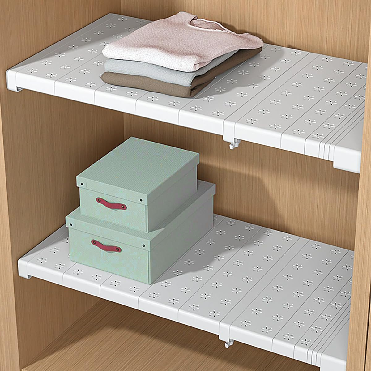 Extensible Séparateurs d'étagères Acier Inoxydable Penderie Étagère De Rangement Réglables Armoires Télescopiques Placard Diviseur DIY Organisateur (Acier au carbone, largeur 42cm, longueur 41-52cm)