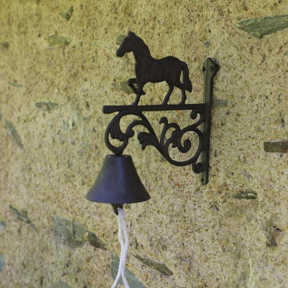 Cloche de jardin de porte ancienne cheval fonte marron 23x26cm