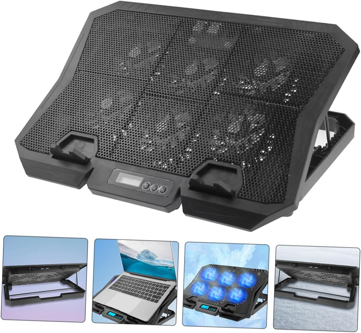 Adjustable Fan Laptop Cooling Pad 15.6-inch Quiet Laptop Stand Cooler Base for Gaming and Office Use with Blue LED Light