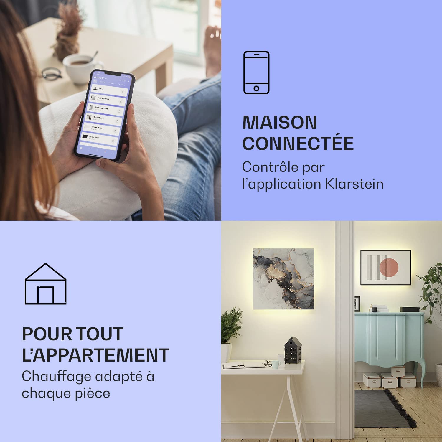 Klarstein Radiateurs Chauffage Radiant Electrique IP44, Chauffage salle de bain infrarouge Intelligent WiFi et App, Radiateur Electrique Mural 500W, Heater avec Détection Fenêtre Ouverte, Thermostat