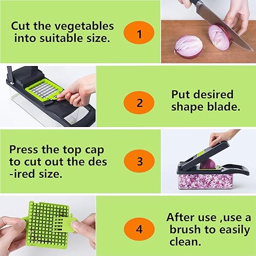 Miniatura 6 de Cortador de verduras, multifuncional 13 en 1 rebanador de alimentos para cocina. Cortador de verduras con 8 cuchillas y recipiente para ensalada,