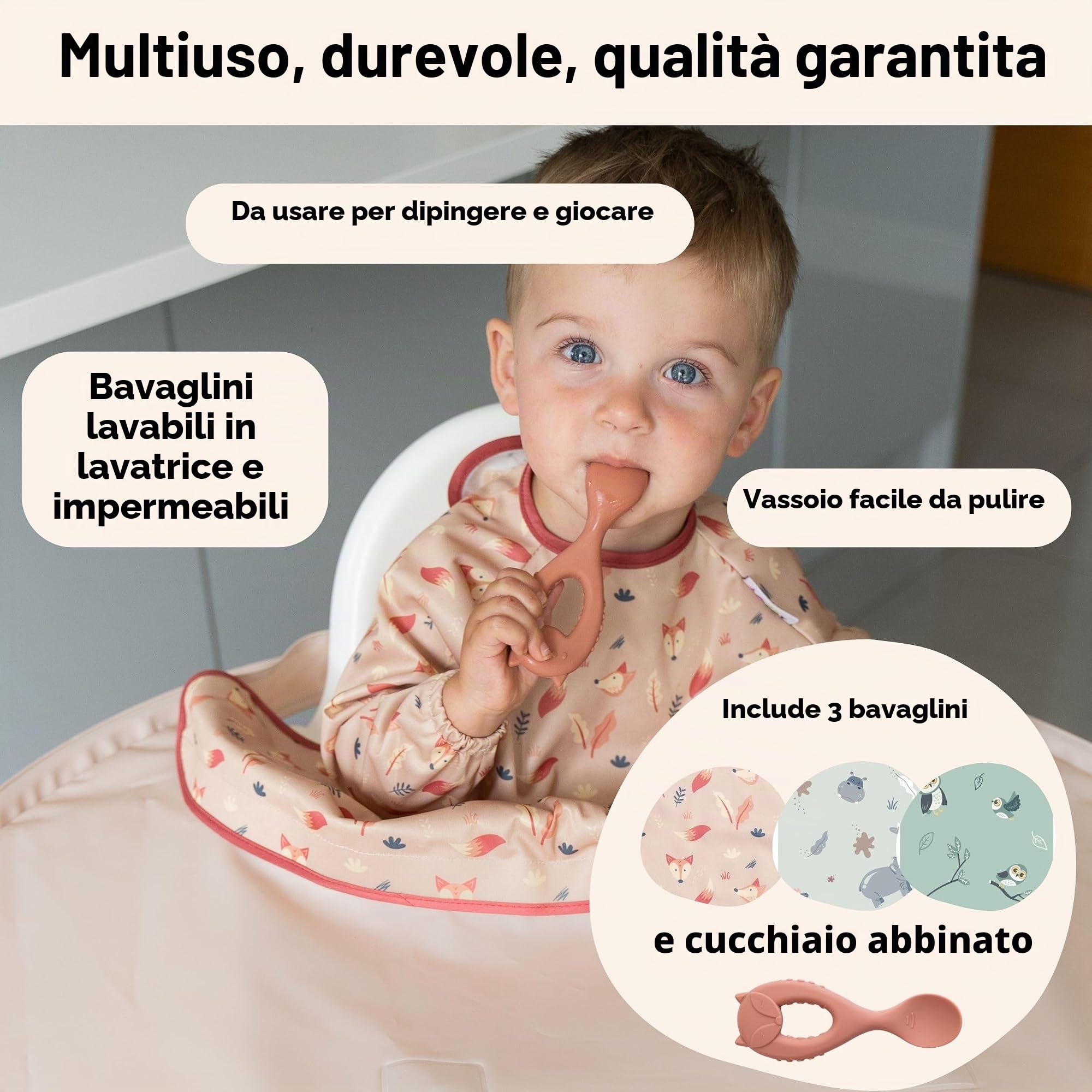 Tidy Tot Pacchetto Kit bavaglino e vassoio Vassoio + 3 bavaglino con maniche. Unisex. Taglia unica da 6 mesi a 2 anni. Essenziale per lo svezzamento.