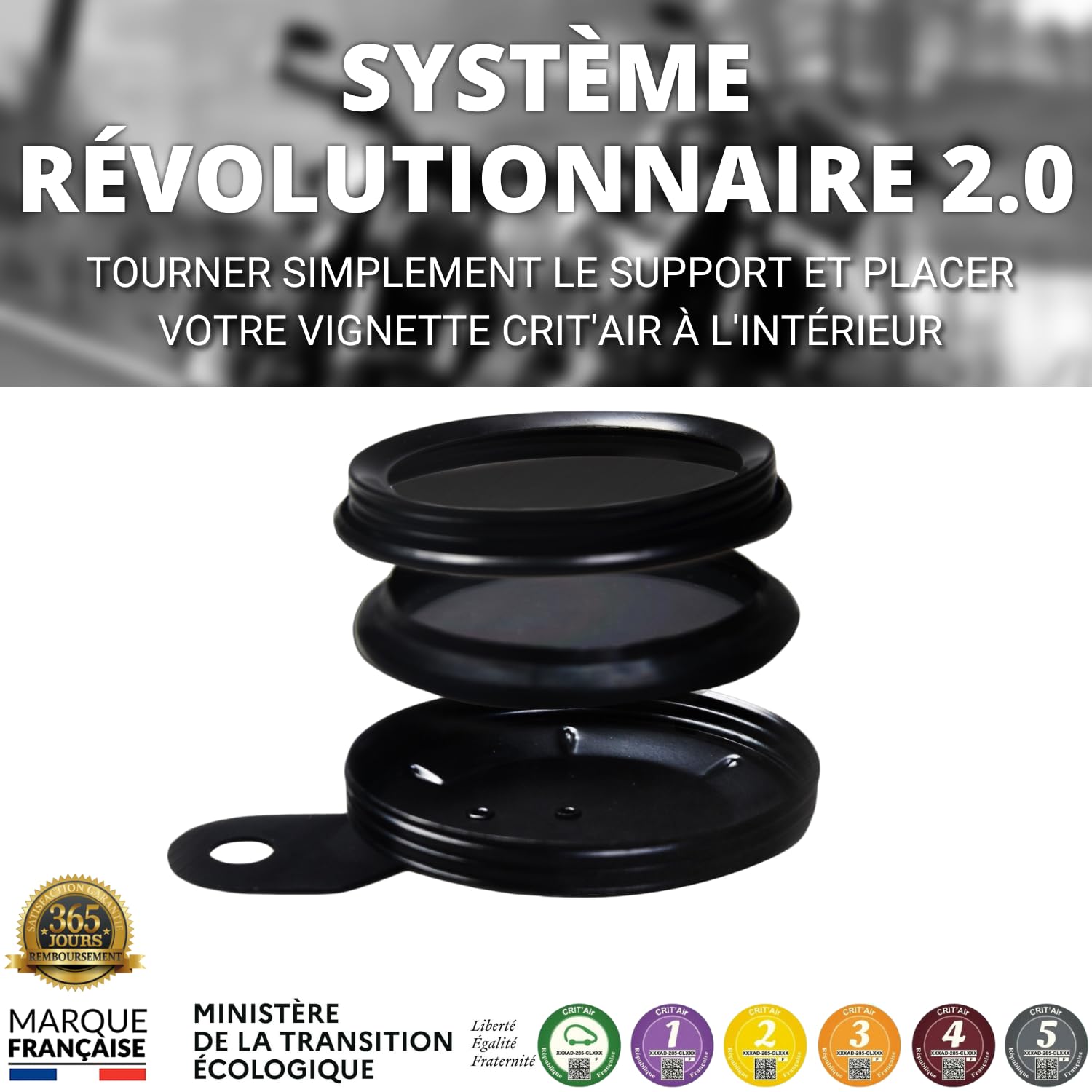 Mini Porte Vignette Crit Air Moto Discret/Étanche Noir Modèle à Clips (Aucune vis) Support de Vignette Critair Moto Equipement Accessoire Moto Scooter Mobylette Quad ATV ✪Marque Française✪ Garantie