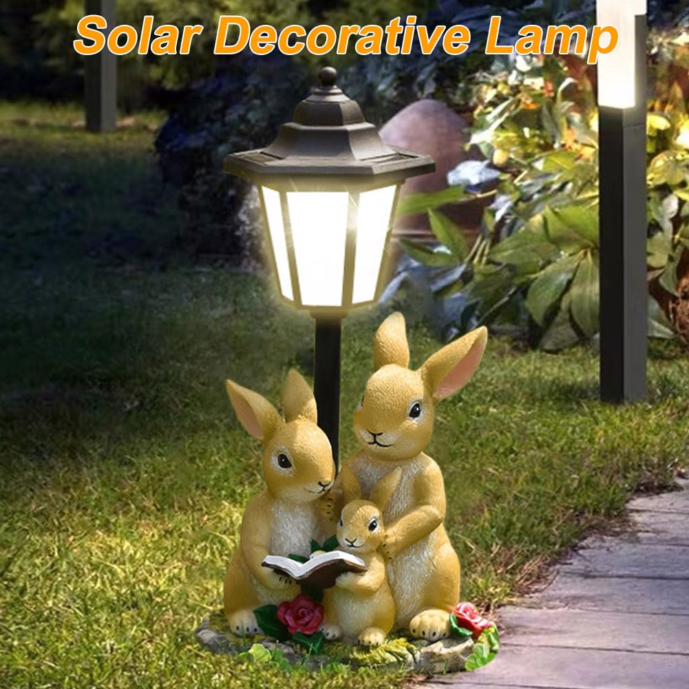 Statue de jardin solaire, lampe décorative de lapin avec papillon, Figurine de lapin décorative d'extérieur solaire, lampe décorative en résine ,blanc | Leroy Merlin
