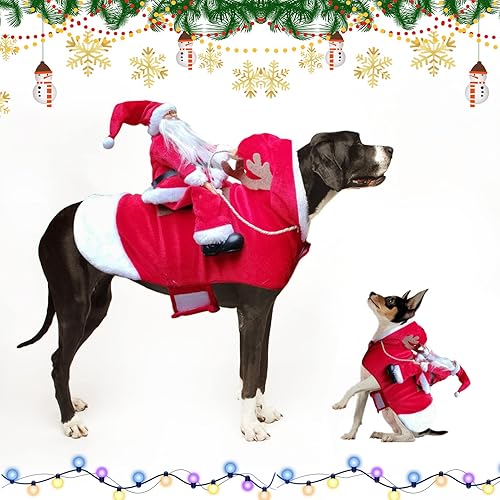 Miniatura 5 de Kyerivs Santa Dog Costume Christmas Dog Stocking Stuffers Pet Clothes Santa Claus Riding Pet Cosplay Costumes Party Dressing up Dogs Cats Outfit for