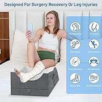 Vista 5 de Almohadas de elevación de doble pierna, almohada de cuña para después de la cirugía, soporte de espuma viscoelástica ajustable, cuidado cómodo