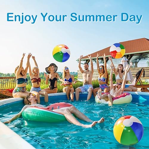 Miniatura 7 de Pelotas de playa de 16 pulgadas para niños, paquete de 3 pelotas de playa inflables a granel para piscina, playa, temática hawaiana tropical,