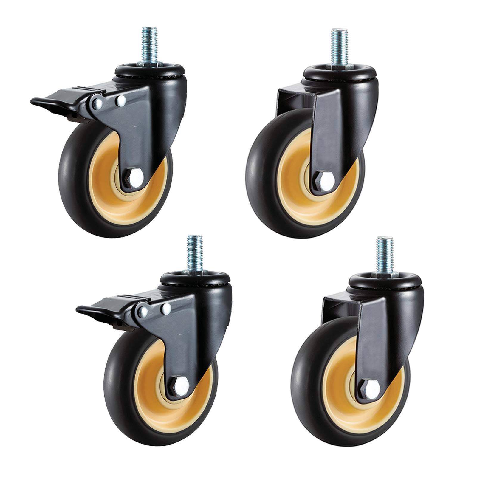 Roulettes pivotantes TPR 100mm robustes avec tige M12 pour chariots industriels