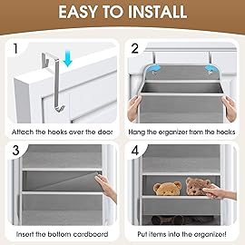 SpaceHacks 2 Pack Over The Door Organizer, Hanging Storage Organizer with Clear Window, 40lb Ultra Sturdy Large Capacity Room Organizer for Pantry Laundry Bathroom Nursery Closet (Grey)