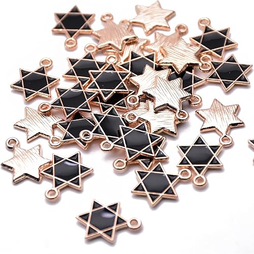 Paquete de 80 dijes esmaltados de estrella de David con estrella negra de seis puntas chapados en oro, colgantes de colores estilo hawaiano,