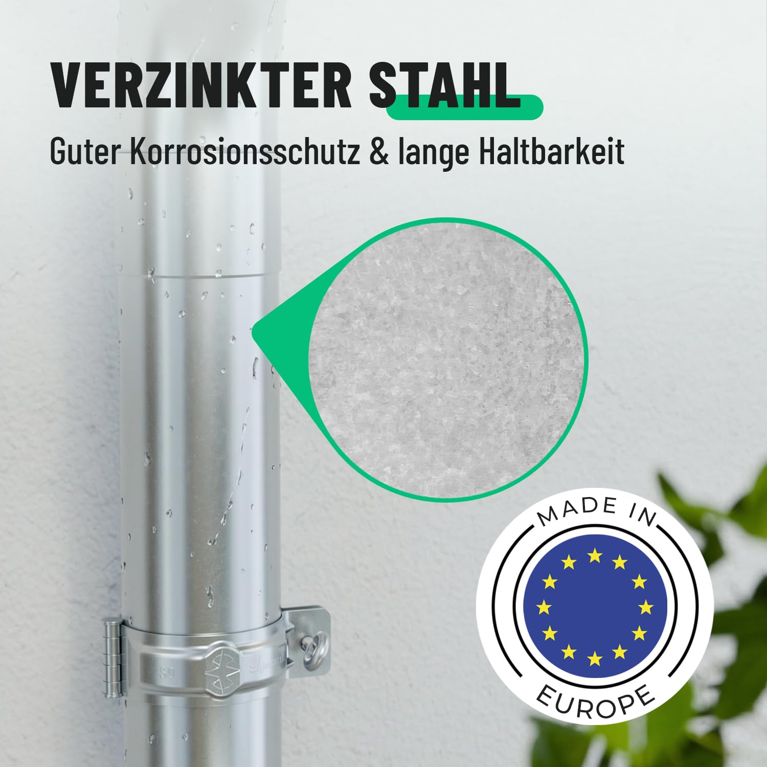 greate Tubo pluviale zincato diametro 100 mm e lunghezza 1 m | Confezione da 2 - pluviale con manicotto per facile montaggio a innesto - accessorio grondaie - scarico acqua piovana