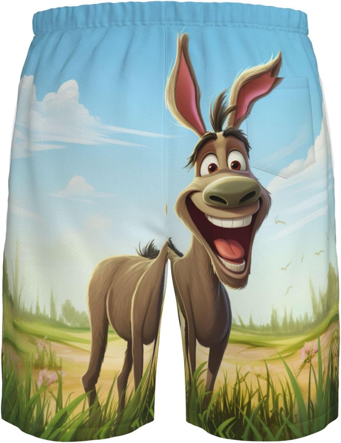 Cartoon Donkey Print Mens Casual Shorts Drawstring Summer Beach Stretch Shorts Novelty Swimtrunks