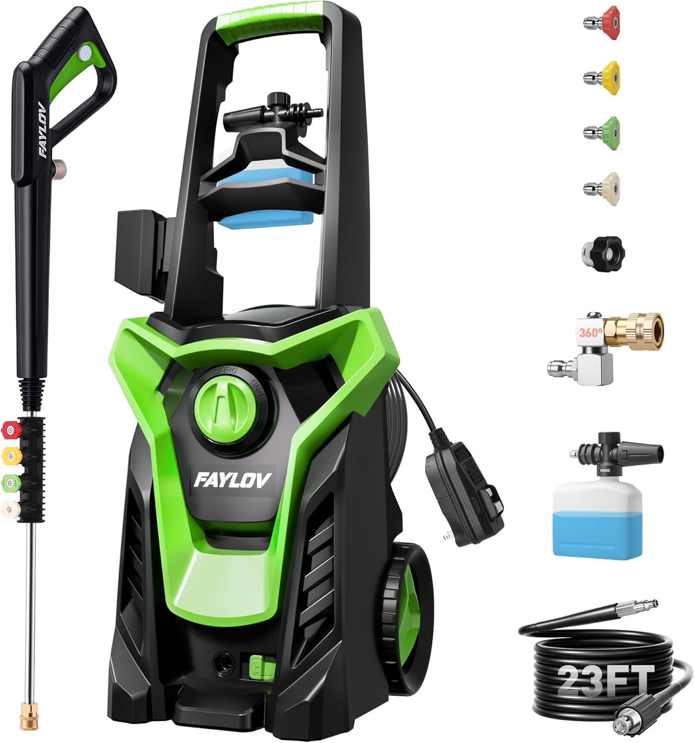 Pressure Washer, Power Washer with GFCI Safety Plug & No-Bend 360° Nozzle, 1.33 GPM Pressure Washer Complete with Foam Cannon & 4 Nozzles for Car & Home