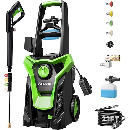 Pressure Washer, Power Washer with GFCI Safety Plug & No-Bend 360° Nozzle, 1.33 GPM Pressure Washer Complete with Foam Cannon & 4 Nozzles for Car & Home