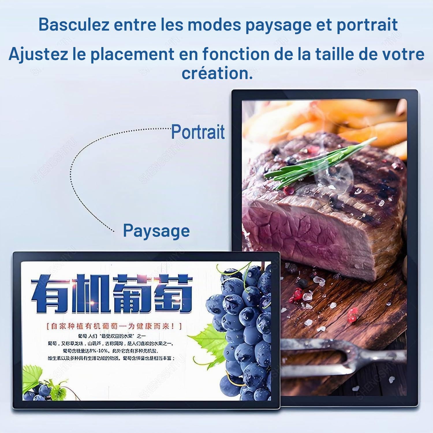 Ecran Affichage Dynamique pour Vitrine,Écran Publicitaire Magasin, 21.5" Android (2+32Go) & HDMI,Mode Double Sens,pour Restaurant/Vitrine,Partage Écran Intelligent,Sleek 27in