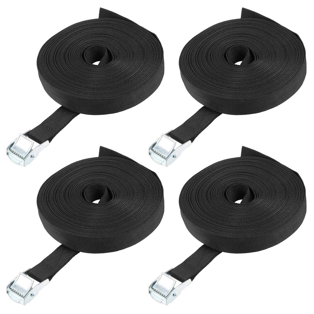 sourcing map Tie Down Strap Cam Buckle Lashing Strap 1" x 39Ft 176lb 80Kg Load Polypropylene for Moving Securing Cargo, Black, Pack of 4 — image 1