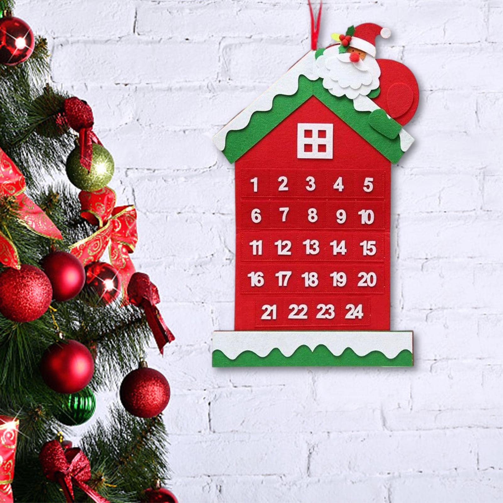 Abonda Filz Weihnachtsbaum, pädagogisch handgefertigt DIY Vlies Cartoon Weihnachtsbaum Anhänger für Kinder, Countdown Kalender Anhänger | Weihnachtsbaum Anhänger für Kinder, Countdown Kalender Anhänger