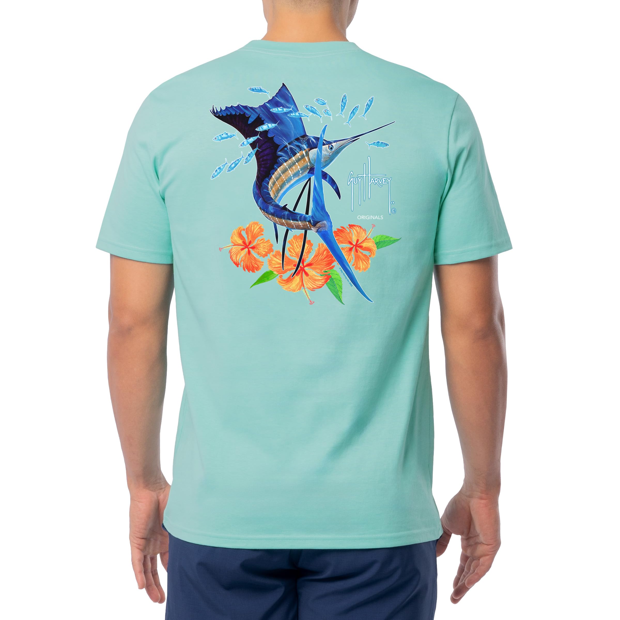 Guy Harvey Men’s Threadcycled Short Sleeve T-Shirt, Pool Blue/Summer Sail, XXL