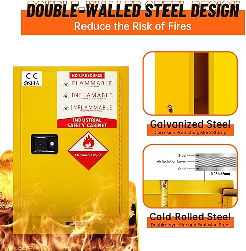 Vista 25 de Gabinete de seguridad inflamable de 18.11 x 18.11 x 35.5 pulgadas, gabinete de almacenamiento inflamable grueso de acero galvanizado, gabinete a