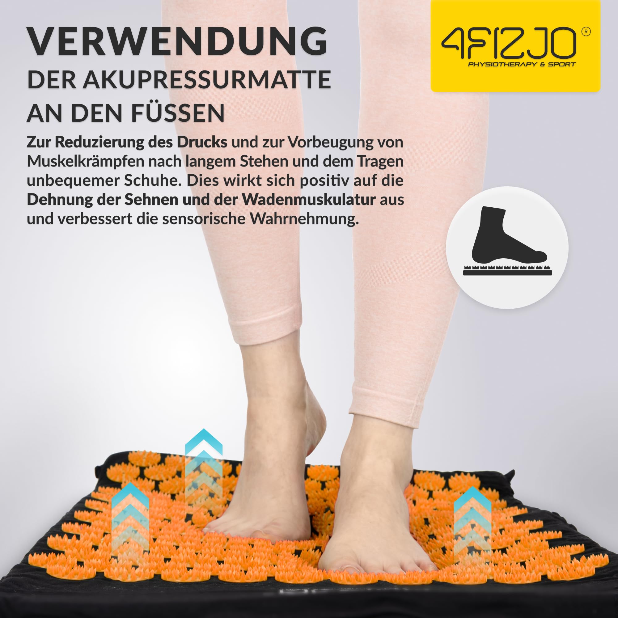 4FIZJO Akupressurmatte & Kissen, 68x42x2 cm, mit Tragetasche, Polyurethanschaum, Hypoallergen, 9618 Stacheln, Massagematte für bessere Durchblutung, Muskeln Entspannung, Farbe: Schwarz und Orange