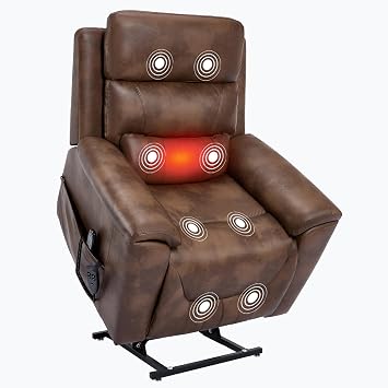 cinkehome Dual Motor Lift Recliner with Heat and Massage for Elderly, Small Power Lift Chairs with Remote Control & Lumbar Support, Infinite Position Lifting Recliner for Living Room, Brown