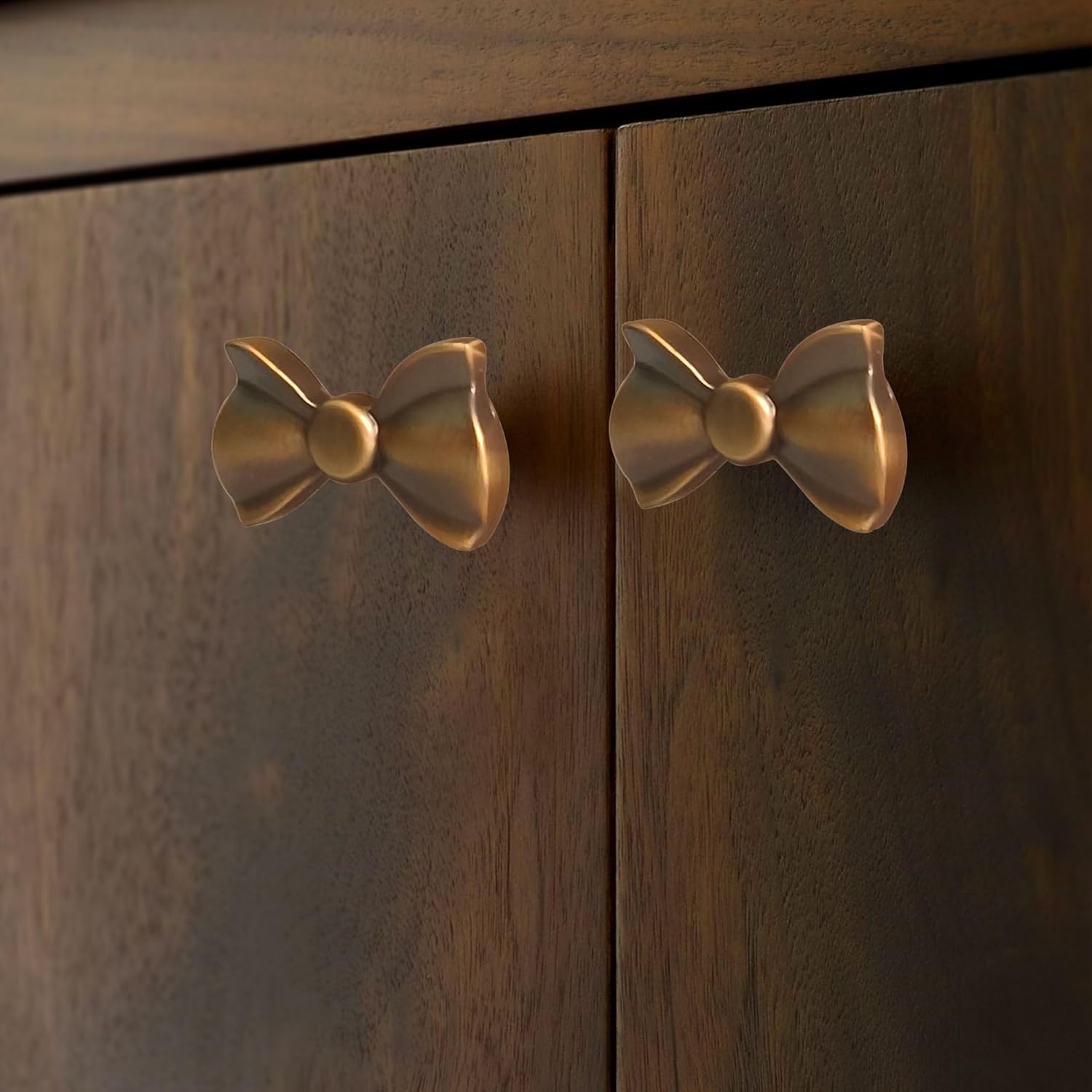 Bow Knobs for Dresser,Vintage Bow Drawer Knobs Cabinet Pulls, 4 Pack Single Hole Handles Bow Furniture Door Handles for Home Kitchen Cupboard Pulls, Coffee