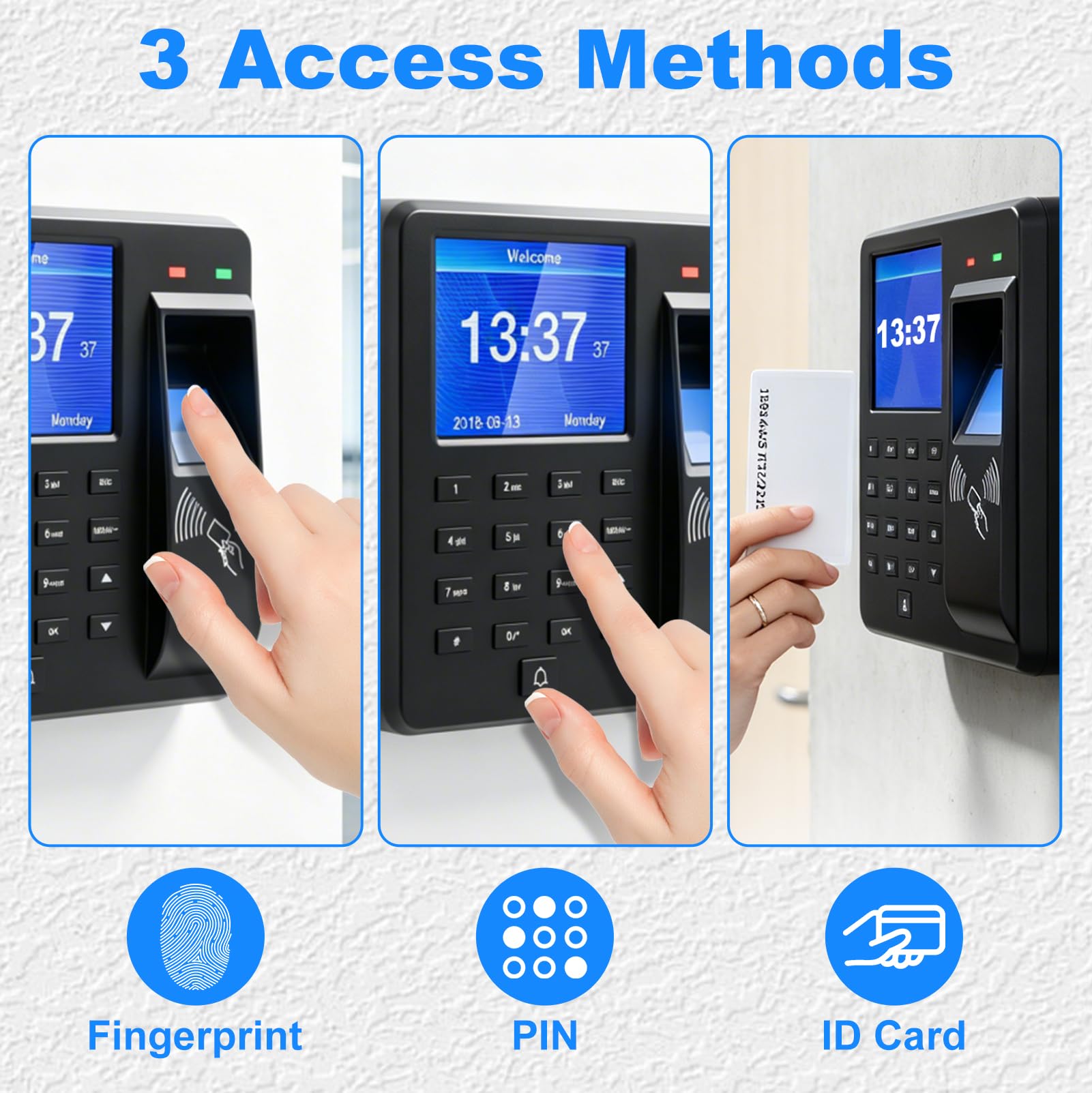 Rilevamento del tempo per piccole imprese, timbri con impronte digitali, password e ID (schede 15ID incluse), registrazione dell'orario di lavoro con esportazione USB, nessun costo mensile