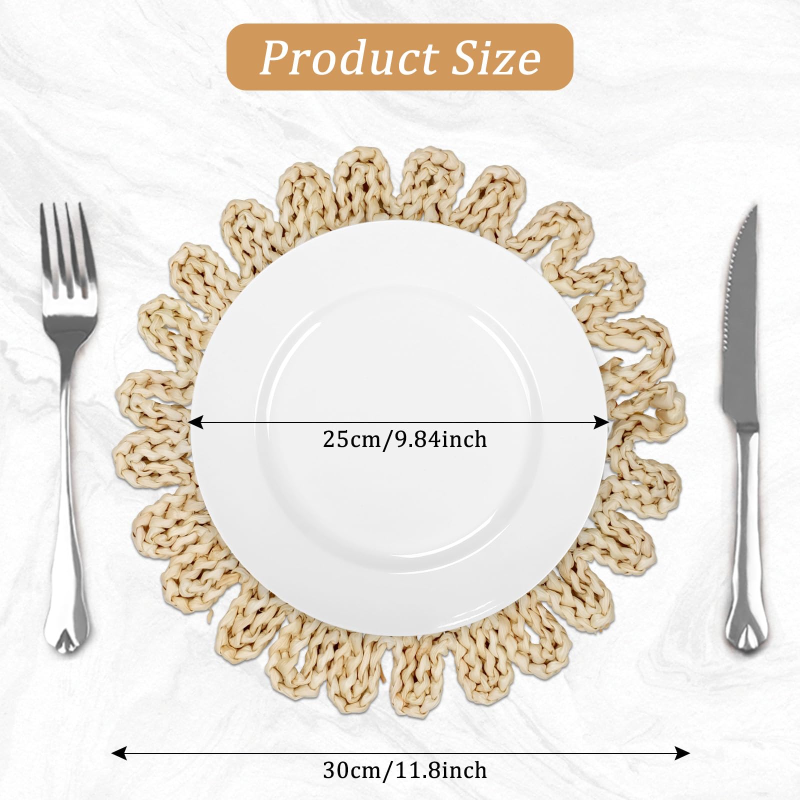 comfoyar Round Woven Placemats Set of 4, 30cm Non-Slip Natural Corn Straw Handmade Braided Place Mats - Image 3