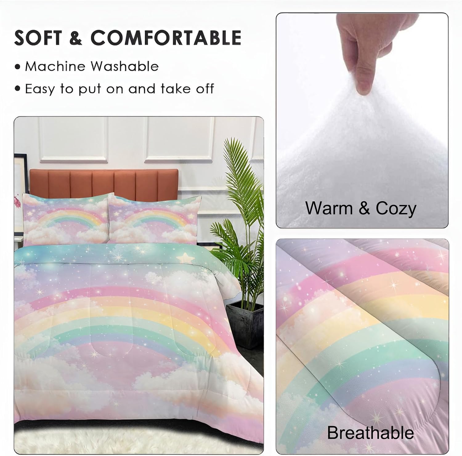Dreamy and Cute Quilt Set Full 3 Pieces, Light Pink Quilts Bedding Set Stars and Clouds Bedspread Bed Cover Lightweight Spring Summer Beds Coverlet for All Season - 79"X90"