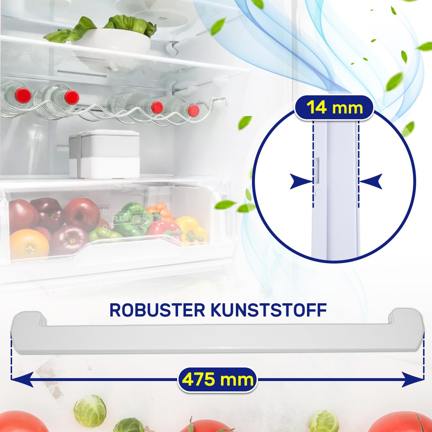 Vorderer Rahmen für Kühlschrank Einlegeboden Glas mit Länge 475 mm mit Originalcode C00144362 C00506365 für Indesit für Ariston 482000022983 488000506365 für Whirlpool - MADE IN EU - MONTERAL