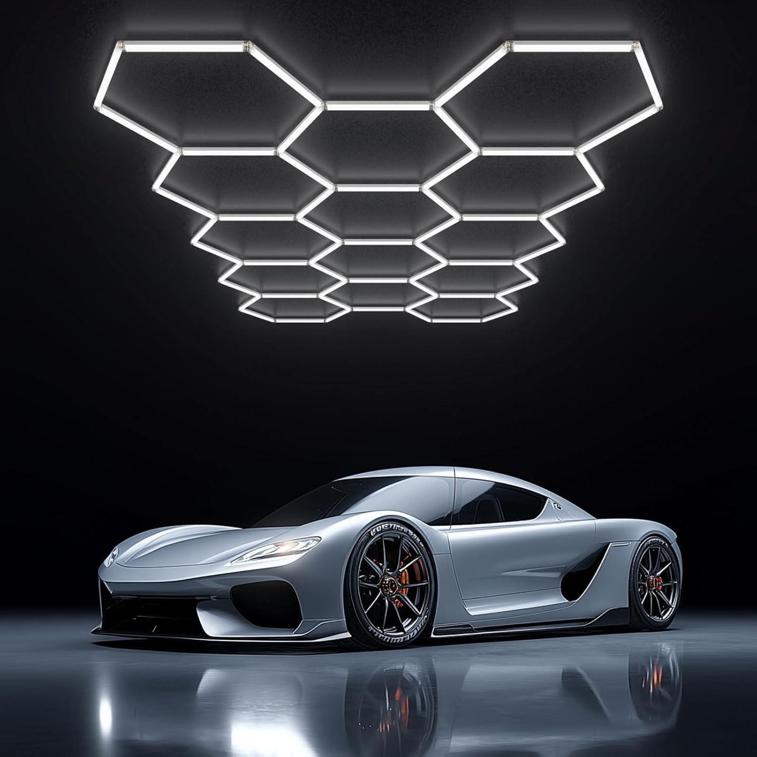 Hexagon Garage Light 370W 44460LM 6500K Ultra Bright LED Shop Lights with 14 Pack for Car Detailing, Warehouse, Workshop, Basement, Gym Lighting