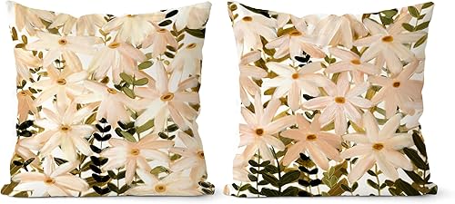 Miniatura 1 de Juego de 2 fundas de almohada Sage Daisy de 18 x 18 pulgadas, fundas de almohada decorativas con estampado de terciopelo para sofá, fundas de
