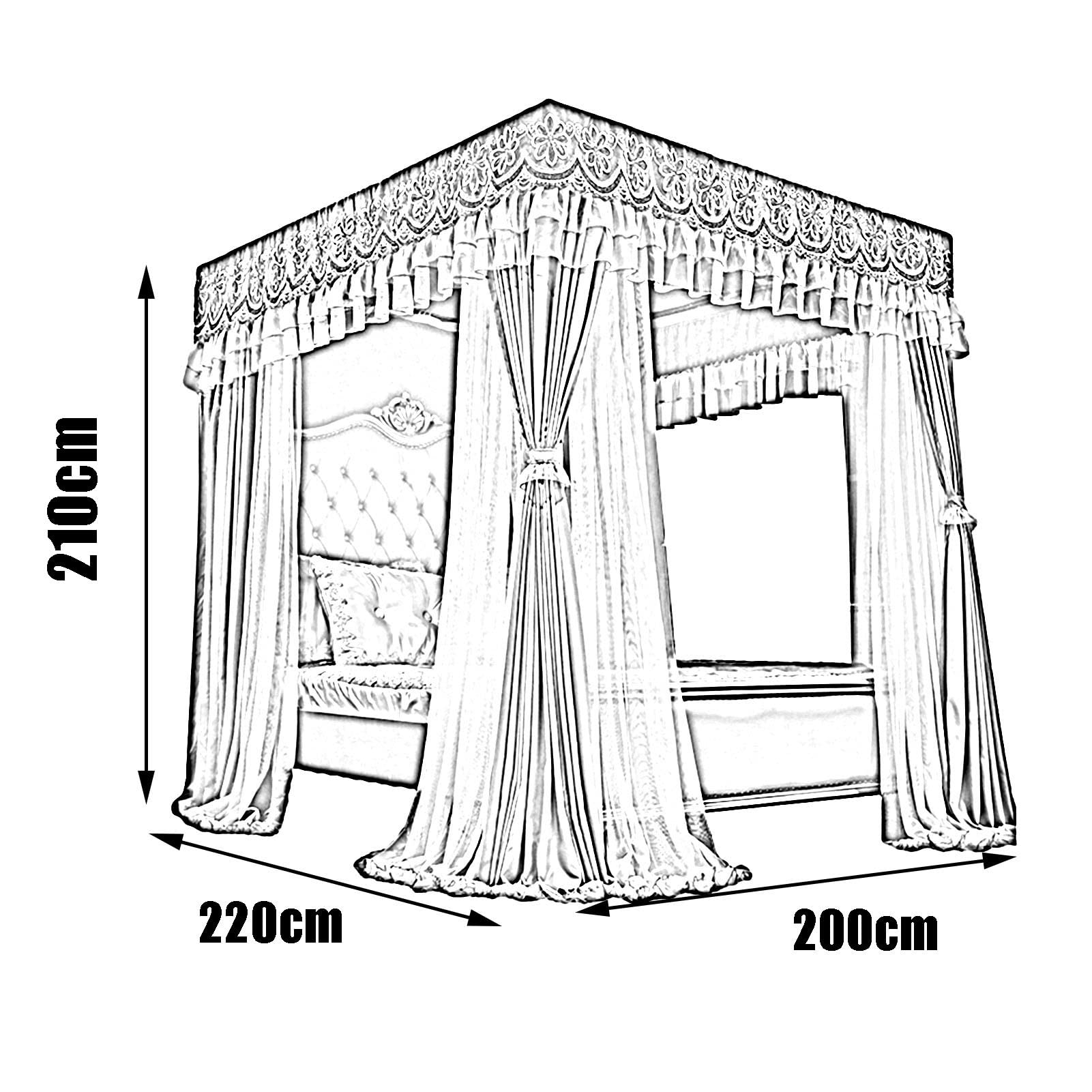 Moskitiera do podwójnego łóżka z baldachimem, luksusowy baldachim z 4 słupkami, zasłona na łóżko owinięta 360°, 150 x 200 x 210 cm