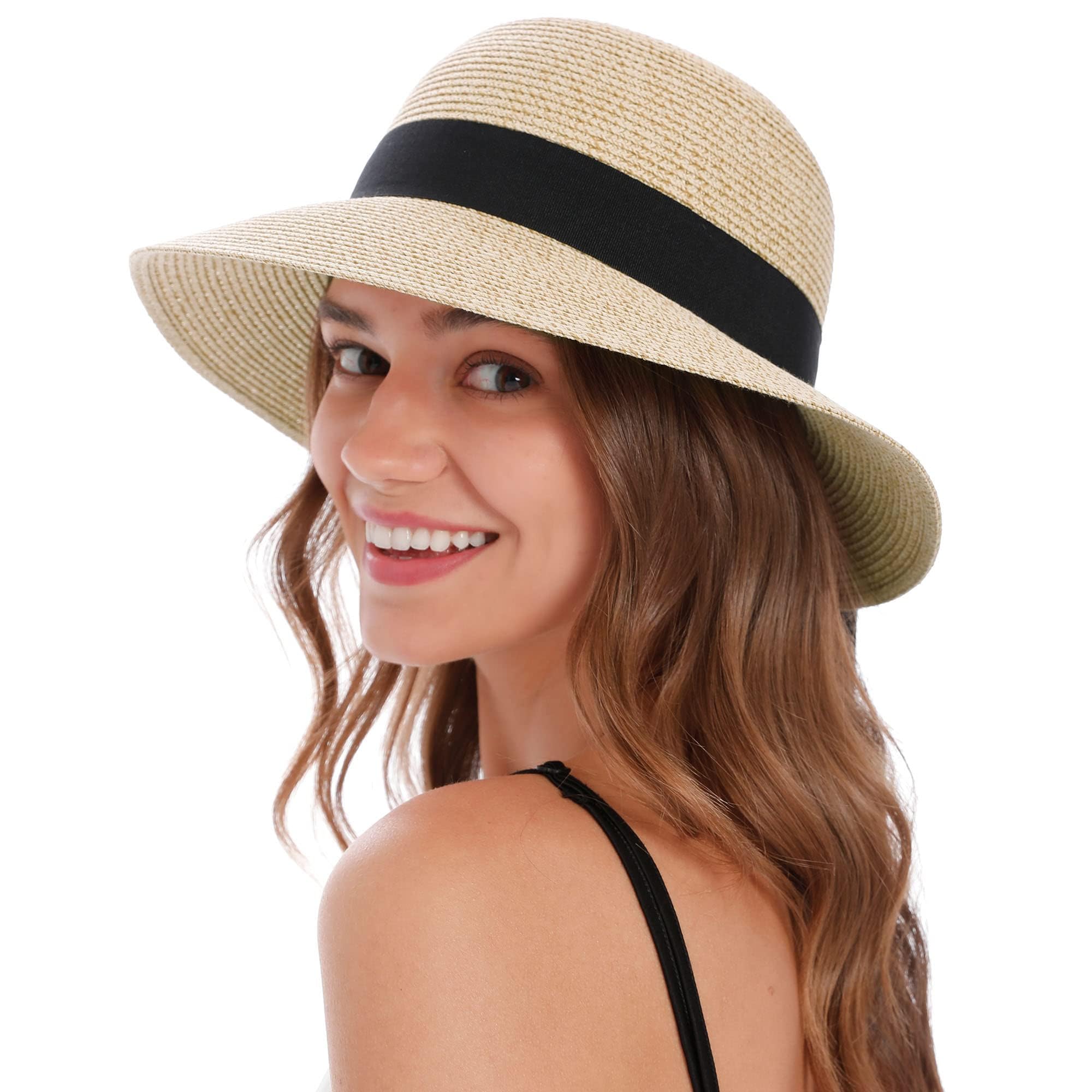 Babahu Women's 01-Beige Sun Hats Uv Protection Large Wide Brim Hat Packable Sun Hat For Straw Hats