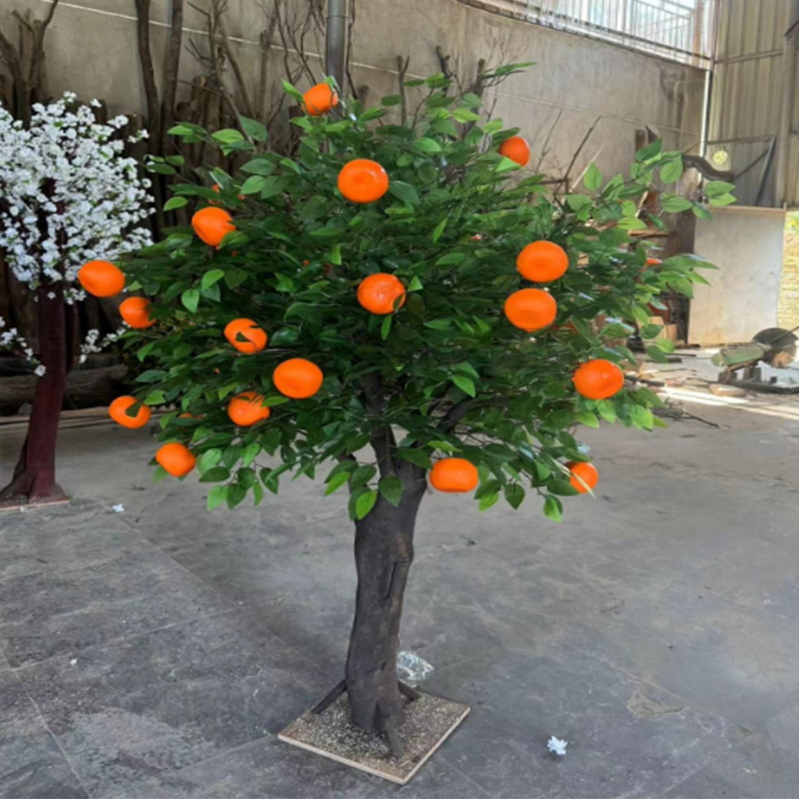Rtificial Green Plant Fruits Decoration, Large Artificial Orange Fruit Tree, Fake Fruiting Tree Indoor Home Hotel Mall Decorative Faux Citrus(5x5m)