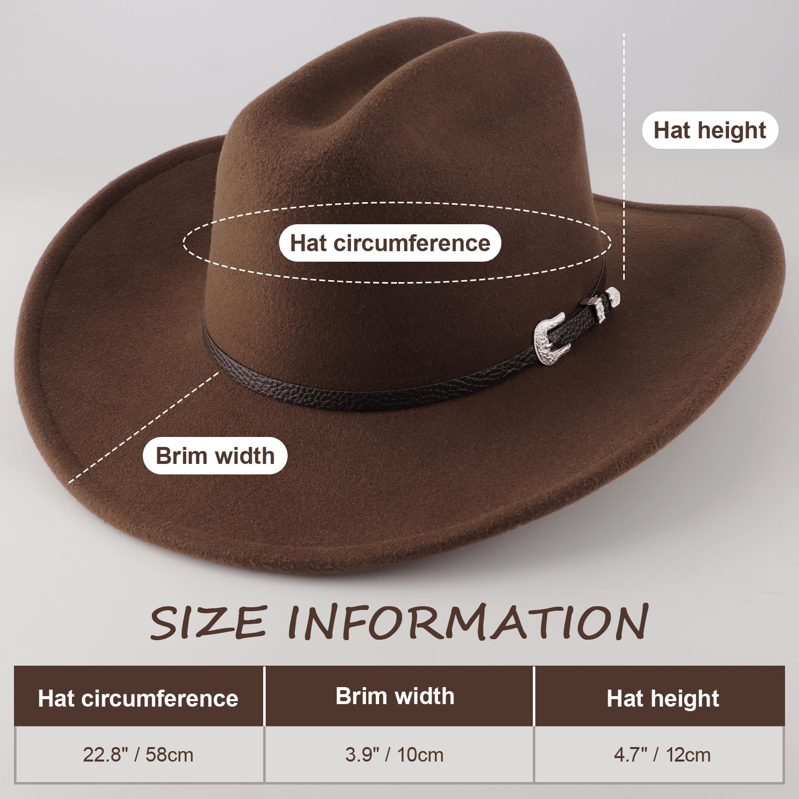 DRESHOW Kapelusz Kowbojski dla Kobiet Kapelusze Filcowe Cattleman Western Retro Fedora Outdoorowy Kapelusz Kowbojski z Kształtowalnym Szerokim Rondem Filcem i Paskiem z Klamrą