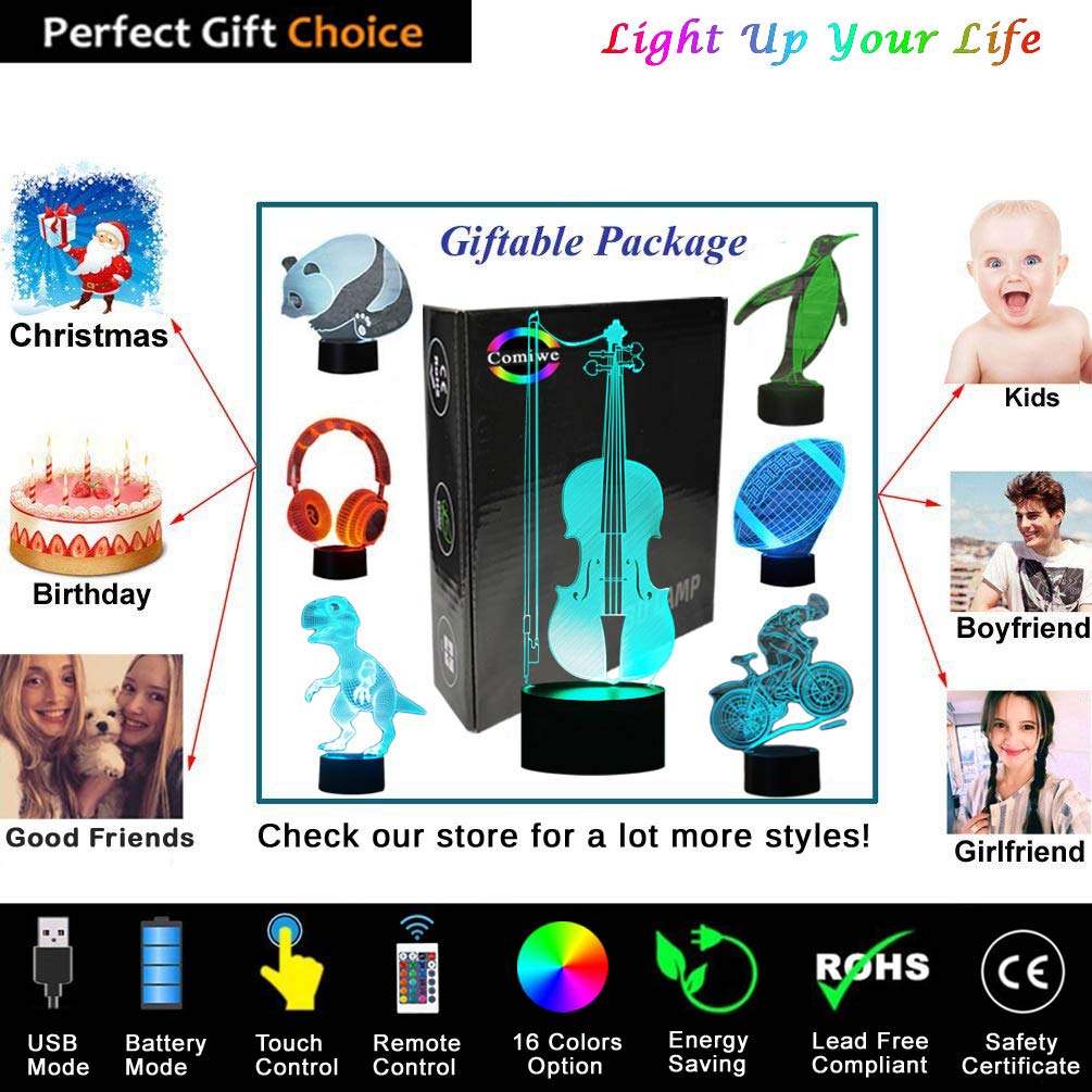 Lampada 3D LED A Forma Di Violino Con 16 Colori E Telecomando - Effetto Illusione Per Camera Da Letto - Regalo Creativo