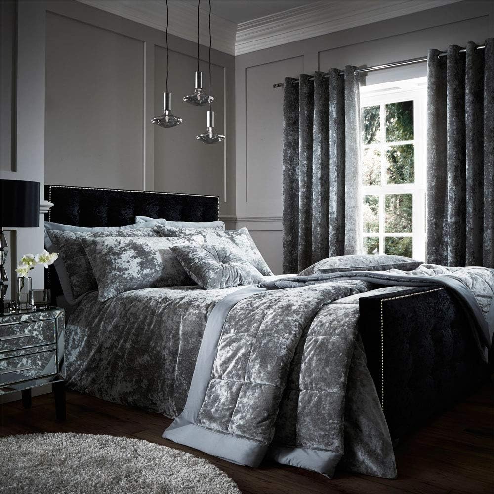 Catherine Lansfield Crushed Velvet Super King Duvet Set Silver