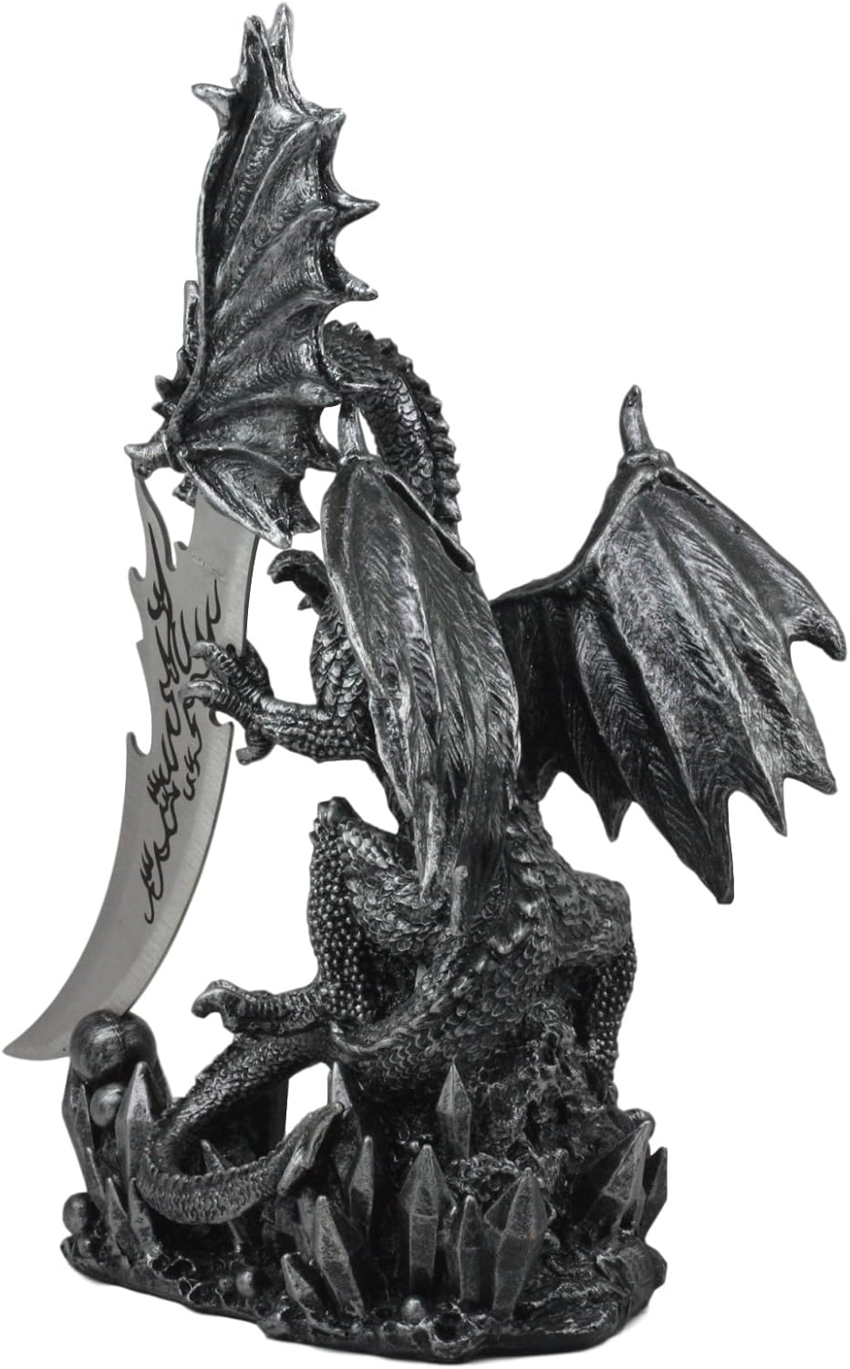Ebros 13"Tall Large Dreamwork Fantasy Bahamut Elder Dragon Statue With Fire Dagger Blunt Knife As Letter Opener Or Decorative Dagger