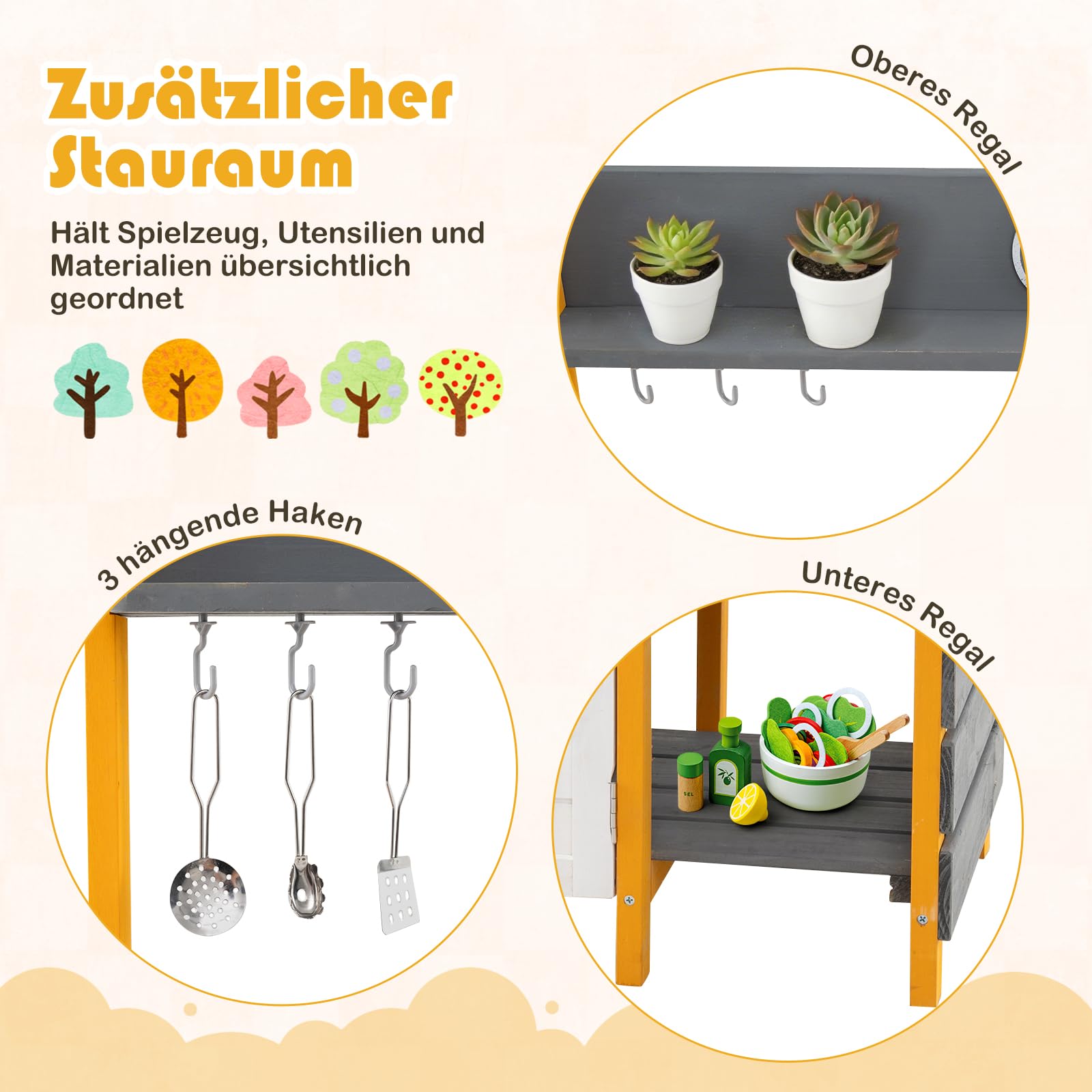 COSTWAY Matschküche Kinder Outdoor, Spielküche mit Herd & Abnehmbarer Spüle & Wasserhahn, Outdoor Kinderküche mit Kochzubehör & Haken, Outdoorküche für ab 3 Jahren